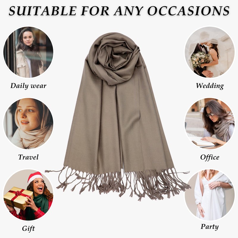 Achillea Large Soft Silky Pashmina Shawl Wrap Scarf in Solid