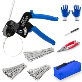 Stainless Steel Cable Tie Gun Metal Zip Cutter Heavy Duty Outdoor, 250PCS 304 Metal Zip Ties Adjustable Fastening Cutting Tie Tool Sets for Vehicles Exhaust Wrap Wire Fence Chicken Coop