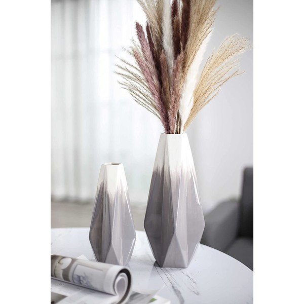 TERESA'S COLLECTIONS Geometric Modern Ceramic Vase, Home Décor Accents, Grey and White Vase for Decor, Decorative Vase for Mantel, Fireplace Decor, Pampas Grass, Living Room, Shelf -Set of 2,11 inch