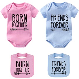 YSCULBUTOL Baby Twins Bodysuits Best Friends Forever Baby Clothes Set with Bibs Girl Outfit with hat