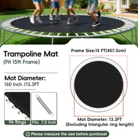 AILEVERS Trampoline Mat Replacement,13.3ft Diameter Mat with 96 Rings,Fits 15ft Trampoline and 7.0” Spring (Frame & Spring Not Include)