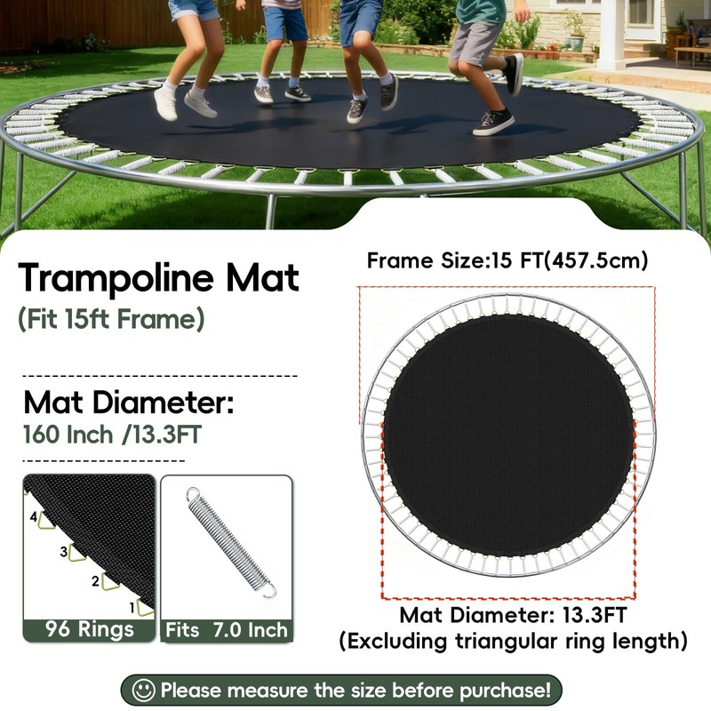 AILEVERS Trampoline Mat Replacement,13.3ft Diameter Mat with 96 Rings,Fits 15ft