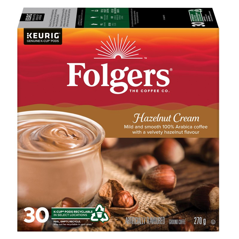 Folgers Hazelnut Cream Flavoured Coffee, Single-Serve K-Cup Pods For Keurig