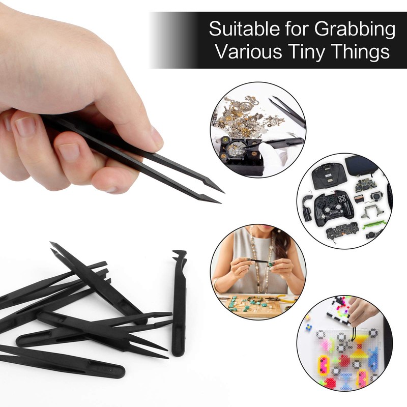 16 Pieces Plastic Antistatic Tweezers, Precise Tweezers Electronic Set Precision