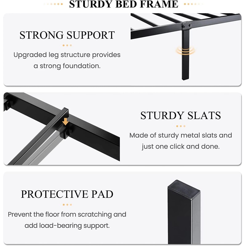 Lov4ever Metal Bed Frame with Geometric Litchi Grain Leather Headboard,