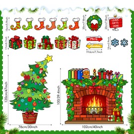 Christmas Bulletin Board Set Christmas Tree Fireplace Bulletin Board Decorations Red Green Holiday Board Decoration Cutouts for Classroom Home Decor Fireplace Backdrops