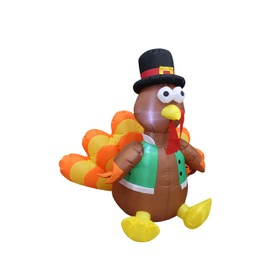 4 Foot Tall Happy Thanksgiving Inflatable Turkey with Pilgrim Hat Perfect Thanksgiving Autumn LED Lights Decor Outdoor Indoor Holiday Decorations, Blow up Lighted Yard Lawn Decor Home Family Outside