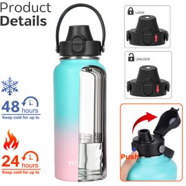 40oz Insulated Stainless Steel Water Bottle with Straw & Spout Lid, Double Wall Sweat-proof BPA Free to Keep Beverages Cold For 24Hrs or Hot For 12Hrs