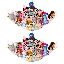 Lilly's Love Stuffed Animal Hammock, 2 Pack | Corner Hanging Organizer, Toy Storage, Stuffed Animal Storage | Easy to Hang Plushie Net w/Anchors & Hooks | Cute Room, Bedroom & Home Decor (White)