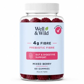 Well & Wild Prebiotic Fibre Gummies – 4g Inulin + Live Cultures – Vegan Gut Health & Digestive Support – Sugar Free – Mixed Berry – 60 Fiber Gummies (30 Day Supply)