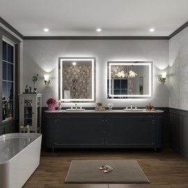 CHARMOR 28x36 LED Lighted Bathroom Mirror, Dimmable Vanity Mirror with Lights, Backlit and Front Lighted Mirror for Wall, Anti-Fog, Memory, Shatterproof (Horizontal/Vertical)