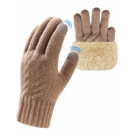 Yutdeng Winter Gloves with Fleece Lining Gloves Men's Winter Touchscreen Knitted Thermal Gloves Men's Finger Gloves Women Warm Knitted Gloves Windproof Sports Cycling Running Outdoor, khaki