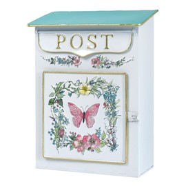 Z² BellaDecor Mailbox Wall Mount Mailboxes for Outside Vintage Mail Boxes for House Outside Metal Drop Box Antique Style Nostalgic Charm Home Decorative, Butterfly Pattern, White