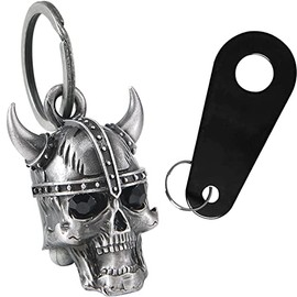 Motorcycle Bell for Bikers Women Men W/Hanger, Biker Bell for Riders, Good Luck Riding Bell Spirit Bell Moto Accessories, Viking Skull W/ Black Eyes, One Size