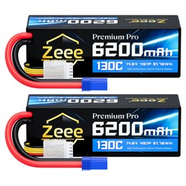 Zeee Premium Pro 4S Lipo Battery 6200mAh 14.8V 130C Hard Case Lipo Battery with EC5 Connector for RC Car Truck RC Buggy Truggy RC Boat Helicopter Airplane Racing Models(2 Packs)
