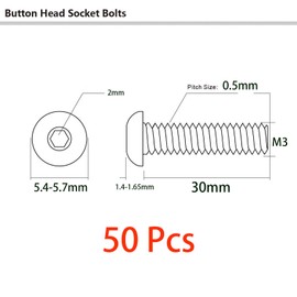 50 Pcs M3 x 30mm Button Head Socket Cap Screws, 10.9 Grade Alloy Steel, Allen Socket Drive, Black Oxide Finish, Full Thread (10.9 Grade,M3 x 30mm,50 Pcs)