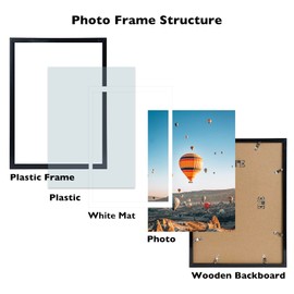 JCJMY 12x16 Picture Frame Black with 11x14 Mat, Display Photo 11x14 with Mat or 12 x 16 Without Mat, Wall Hanging Large Frame with Plexiglass, Black