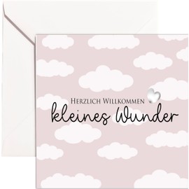 Karte zur Geburt Wolken kleines Wunder süße Geburtskarte Glückwunschkarte geschlechtsneutral für Junge und Mädchen taupe beige Glückwunschkarte zur Geburt mit Umschlag Klappkarte (Geburt Karte)