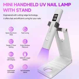Brokimis Handheld UV Light for Gel Nails with Stand, Mini Nail Lamp with LCD Display 3-Timer Modes Portable Cordless Rechargeable USB Small Nail Dryer for Fast Curing Home DIY Manicure Nail Art