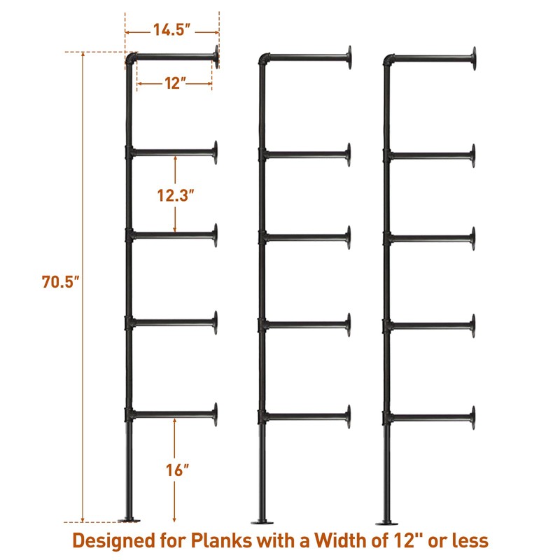 HITOMEN Industrial Iron Pipe Shelves, 3 Set 5-Tier 70.5" Tall