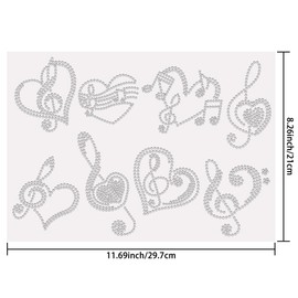 SUPERDANT 4PCS Love Note Crystal Rhinestone Iron on Transfer Applique DIY Transfer White Glitter Rhinestone Pattern Decoration for T-Shirt Bag Pillows Jackets 29.7x21CM