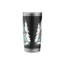Bigfoot Throwing Snowballs in Winter Wonderland Stainless Steel Insulated Tumbler