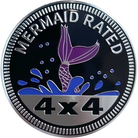 Mermaid Badge Rated Car Emblem, 4 x 4 Metal Automotive Badge 3D Metal Car Badges Emblems Round Emblem Decals Car Badge Decals Stickers Compatible with Jeep Wrangler Vehicles Trucks SUV