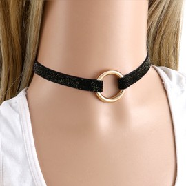 Flongo Women's Choker Collar, Human Necklace: Cute, Collarbone, Velvet, Fashion, Accessory, Soft, Fabric, Ring, Elegant, Jewelry, Women's, Gift, Birthday, Anniversary, Valentine's Day, Christmas, No
