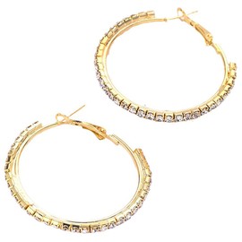 Hoop Earrings Gold for Women with Crystals 5 cm Diameter Women's Earrings Hoop Earrings Women's Jewellery Crystal Hoop Earrings, Alloy Steel, No Gemstone