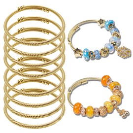 8 Pcs Snake Charm Bracelet Chain Expandable Elastic Charm Bracelet Chain Stainless Steel Cable Wire Twisted Cuff Bangle Bracelet Gold Charm Bracelets Kit for Crafts DIY Women Jewelry Making