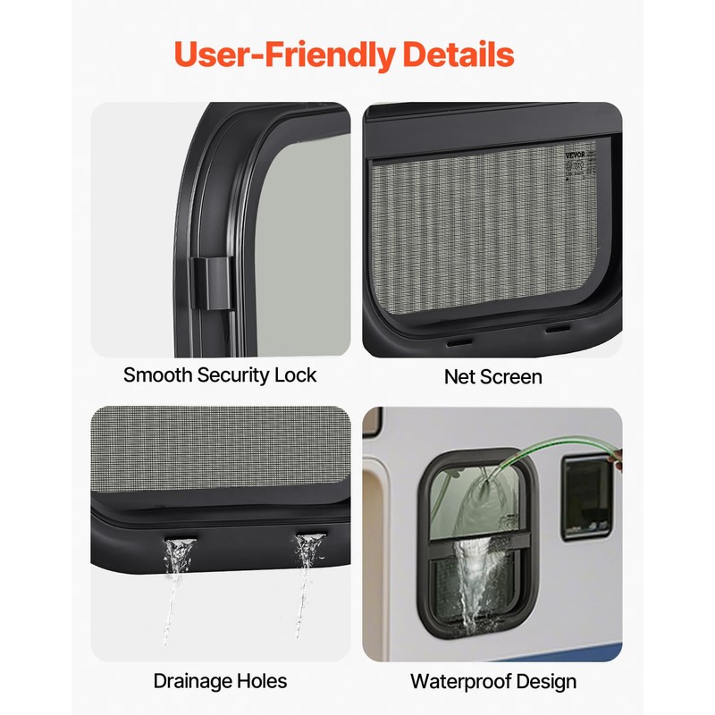 VEVOR Vertical RV Window, 14" W x 16" H Tinted