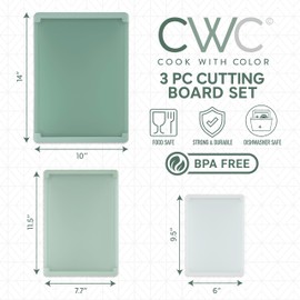 COOK WITH COLOR Extra Large Cutting Board Set, Jumbo-Sized Boards with Rubber Border for Enhanced Cooking Experience, 3-Piece, Sage