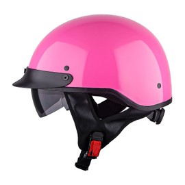 1Storm Motorcycle Half Face Helmet Mopeds Scooter Pilot with Retractable Inner Smoked Visor & Size Adjustor, Glossy Pink
