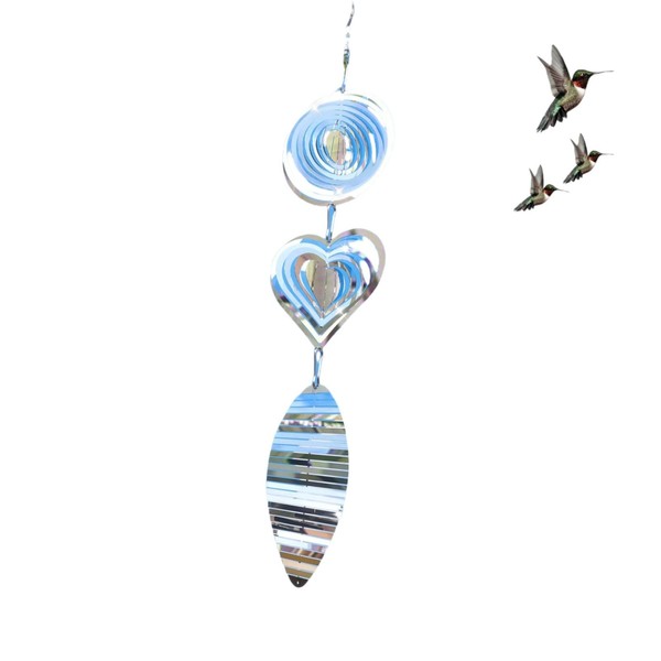Stainless Steel Wind Spinner,3D Metal Hanging Wind Spinners,Reflective Bird Deterrent
