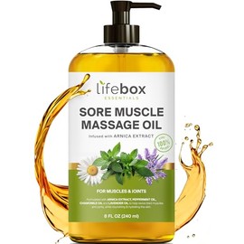 Lifebox Essentials Aceite De Masaje Muscular Para Dolores De Árnica - 100% Puro Y Natural - Terapia De Masaje Para Músculos Y Articulaciones - Aceite 