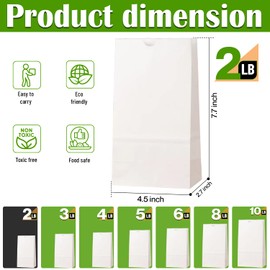Glownary - White Paper Bags for Lunch, Craft, or Takeout. (2 LB, 500 Count - White)