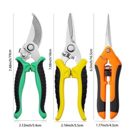 Vbvbip 3 Pack Gardening Scissors, Professional Pruning Shears Set - Ergonomic Design Stainless Steel Garden Tool Kit