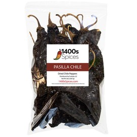 8oz Pasilla Chiles Dried, Whole Dried Chile Seco Mexican Peppers, Versatile Mexican Ingredients for Medium Heat Salsa, Dried Mexico Chiles for Tasty Cooking Recipes, Whole Chilli Dried Peppers by 1400s Spices