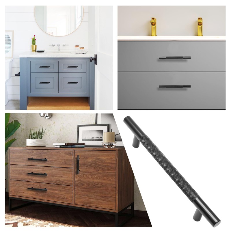 Cjueiom 6 Pack Matt Black Cupboard Handles 128mm Hole Center