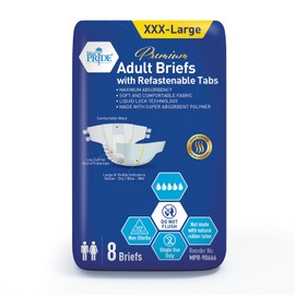 MED PRIDE Maximum Absorbency Adult Briefs for Incontinence with Refastenable Tabs [XXX-Large, 8-Pack]- Ultra-Absorbent Adult Diapers for Men & Women- Bladder Control Unisex Disposable Underwear