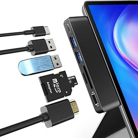 Surface Pro X USB Hub, 6 in 2 Laptop Docking Station USB C Display Port, with 4K HDMI, USB 3.1 10Gbps and 2 USB 3.0 5Gbps Data Ports, SD/TF Card Reader, Lightweight and Portable, Plug and Play