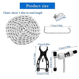 PONGH Bicycle Chain, 6/7/8 Speed Bicycle Chain 1/2 x 3/32 Inch 116 Links, Bicycle Chain Stainless Steel Tool Set with Chain Breaker, Chain Lock Pliers, 3 Pairs Chain Lock for Road Bikes Mountain Bikes