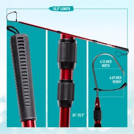 GAFFER SPORTFISHING 3-Piece Extendable Aluminum Fishing Gaff Hook | Ultra-Durable Adjustable 26"-55.5" Pole for Saltwater & Freshwater | Stainless Steel Hook, Non-Slip Grips & Wrist Lanyard | Red