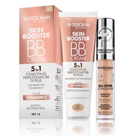 Deborah Milano BB Cream Skin Booster, SPF 15, 02 Beige, with Vitamin C, Second Skin, 30 ml and 24 Hours Perfect All-Over, 03 Sand, Waterproof and Long-Lasting, 5.5 g