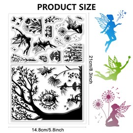 CHGCRAFT Butterfly Fairy Clear Stamps Elves Butterfly Plants Background Transparent Silicone Stamps for Cards Making DIY Scrapbook Decoration 8.3x5.8inch