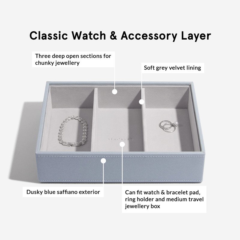 Stackers Dusky Blue Classic Medium Jewellery Box Watch/Accessories Layer