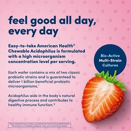 American Health Tableta masticable diaria Acidophilus, 1 mil millones de cultivos vivos, bacterias beneficiosas para los sistemas digestivo e...      