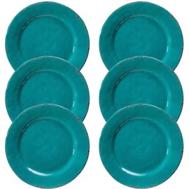 ZAROCRUS Dinner Plates, 6 Piece Vintage Melamine dinnerware Set, 11-inch Melamine Salad/Dessert Plates, Set of 6, Outdoor Pasta Plates or Shallow Bowl for Patio and Everyday Use, Teal…