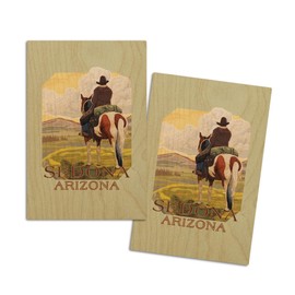 Sedona, Arizona, Cowboy (View from Back), (4x6 Birch Wood Postcards, 2-Pack Stationary, Rustic Home Wall Decor)
