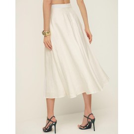 IDEALSANXUN Womens Cotton Linen Skirts Spring Summer A Line Pleated Maxi Midi Skirt with Pockets, Beige, X-Large